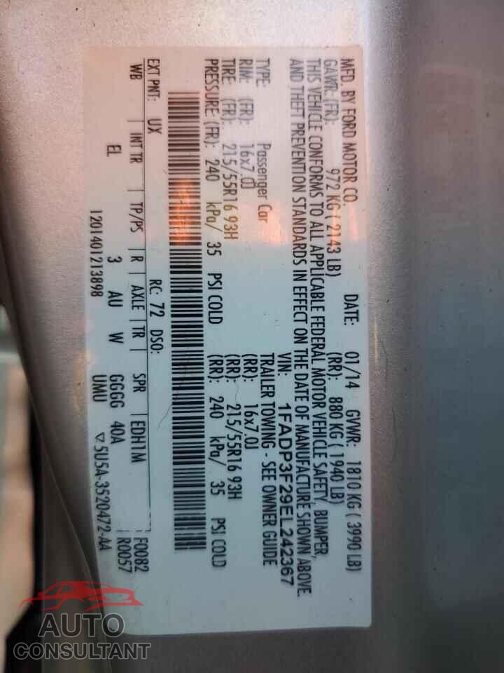 FORD FOCUS 2014 - 1FADP3F29EL242367