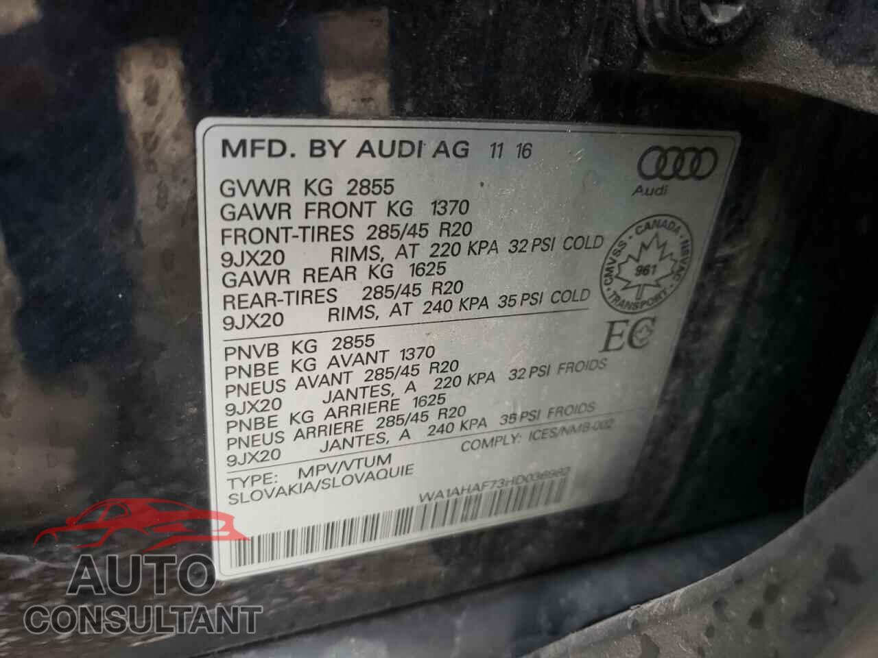 AUDI Q7 2017 - WA1AHAF73HD036982