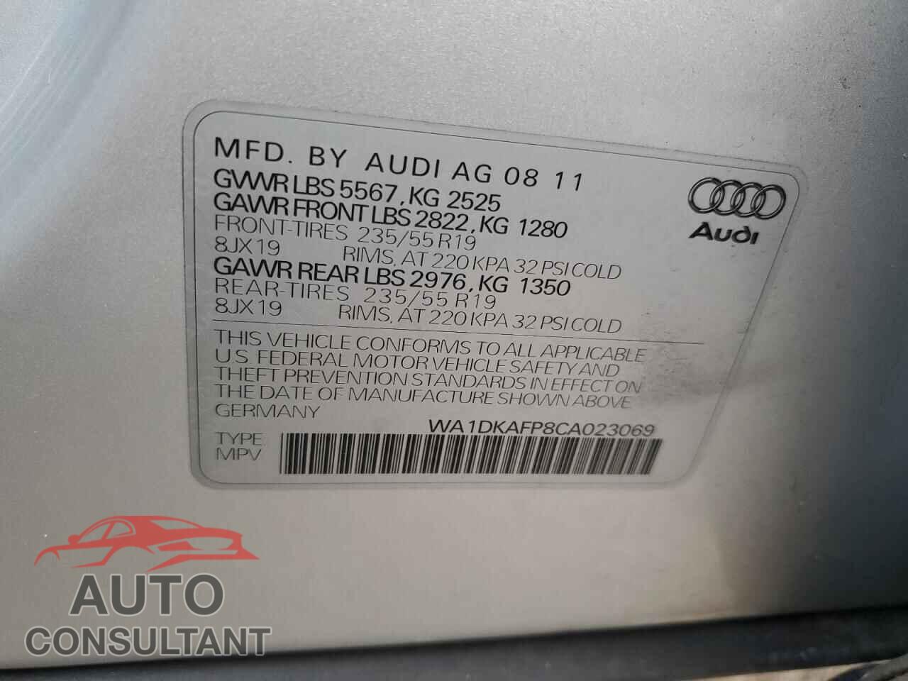 AUDI Q5 2012 - WA1DKAFP8CA023069