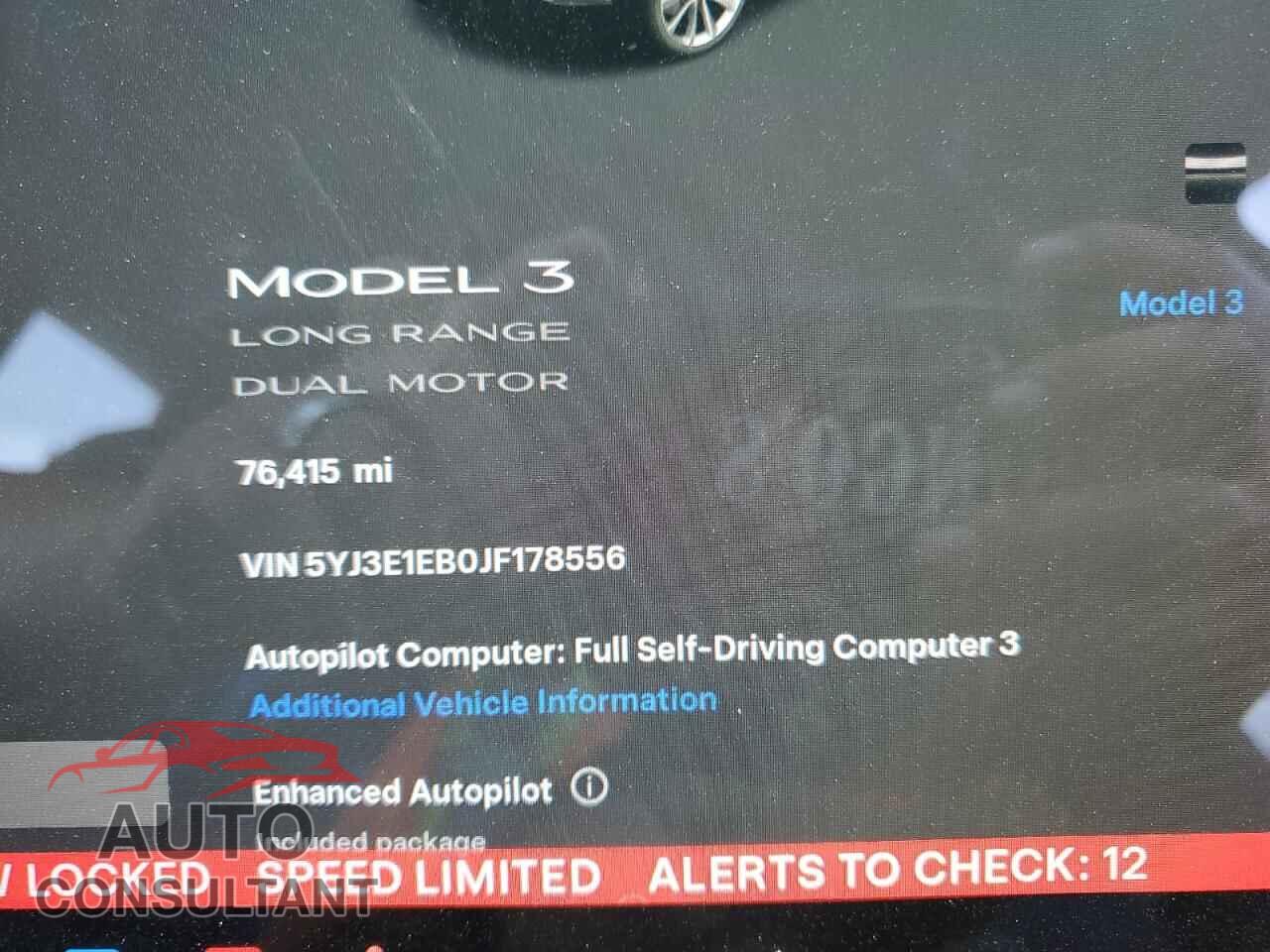 TESLA MODEL 3 2018 - 5YJ3E1EB0JF178556
