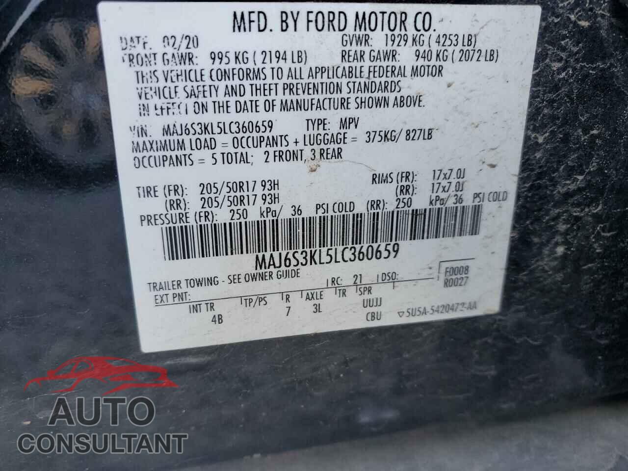FORD ECOSPORT 2020 - MAJ6S3KL5LC360659