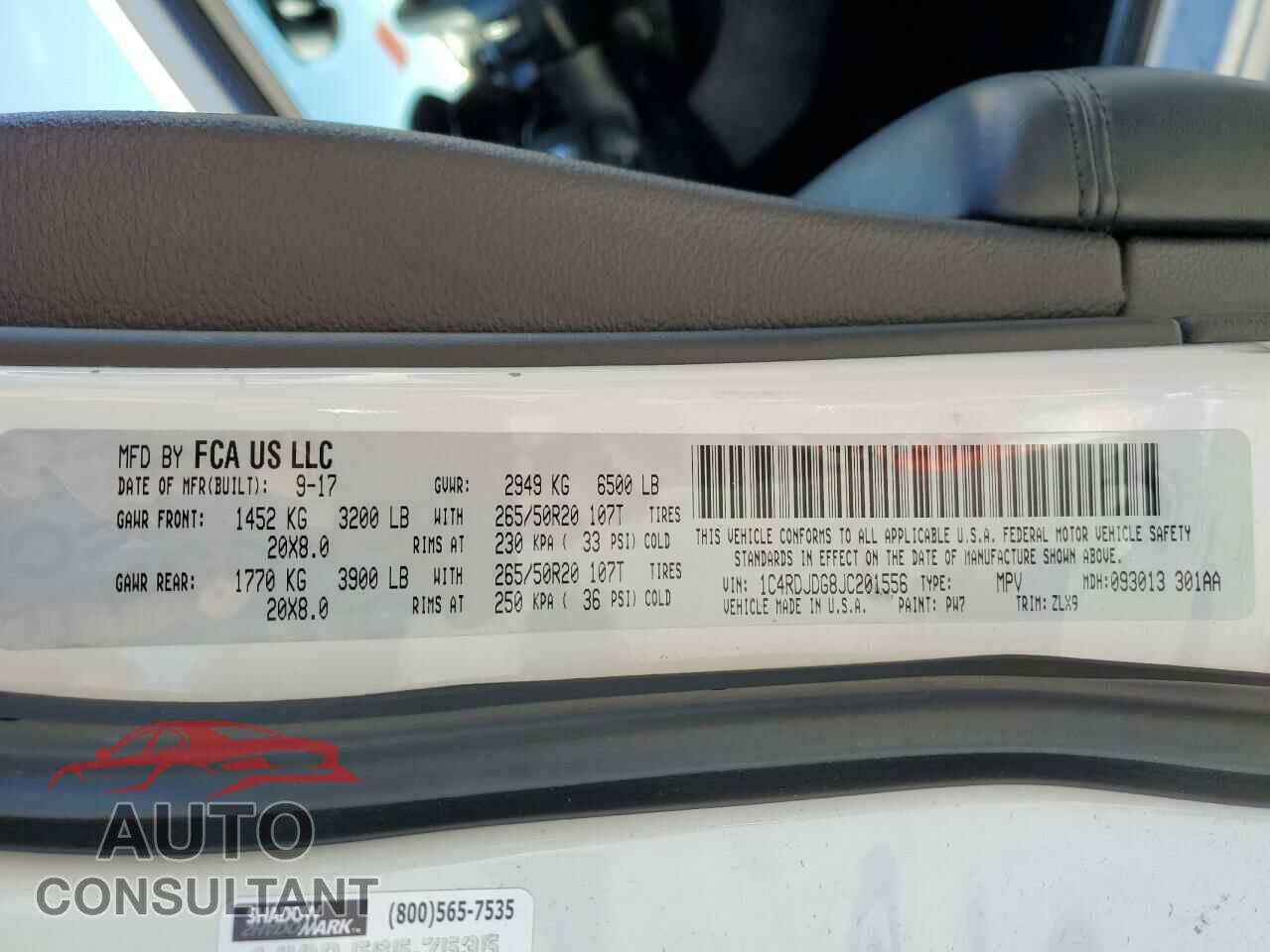 DODGE DURANGO 2018 - 1C4RDJDG8JC201556