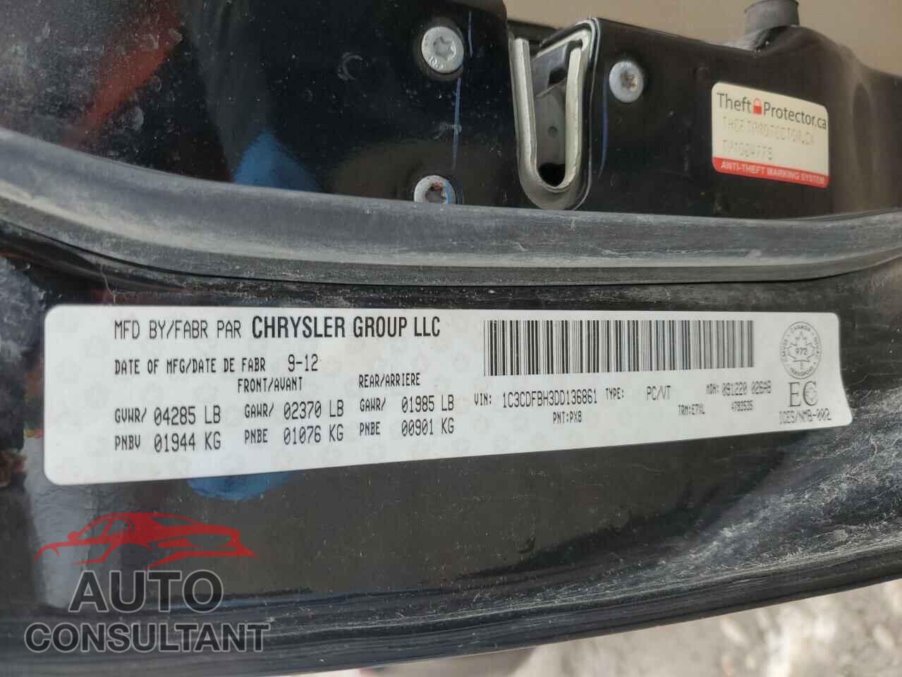 DODGE DART 2013 - 1C3CDFBH3DD136861