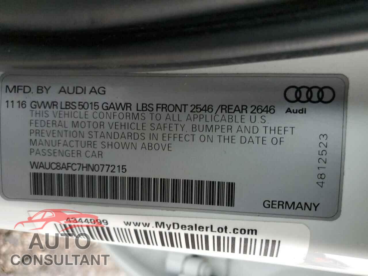 AUDI A6 2017 - WAUC8AFC7HN077215