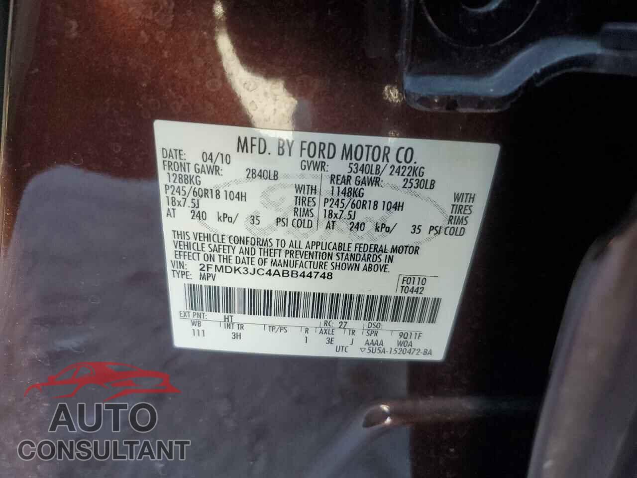 FORD EDGE 2010 - 2FMDK3JC4ABB44748