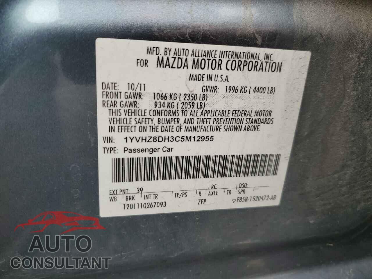 MAZDA 6 2012 - 1YVHZ8DH3C5M12955