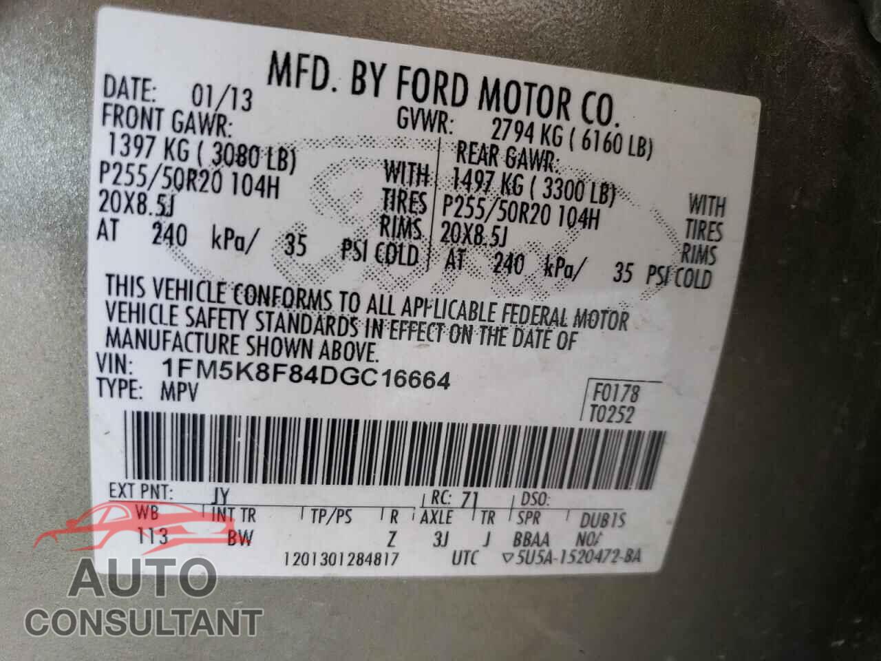FORD EXPLORER 2013 - 1FM5K8F84DGC16664