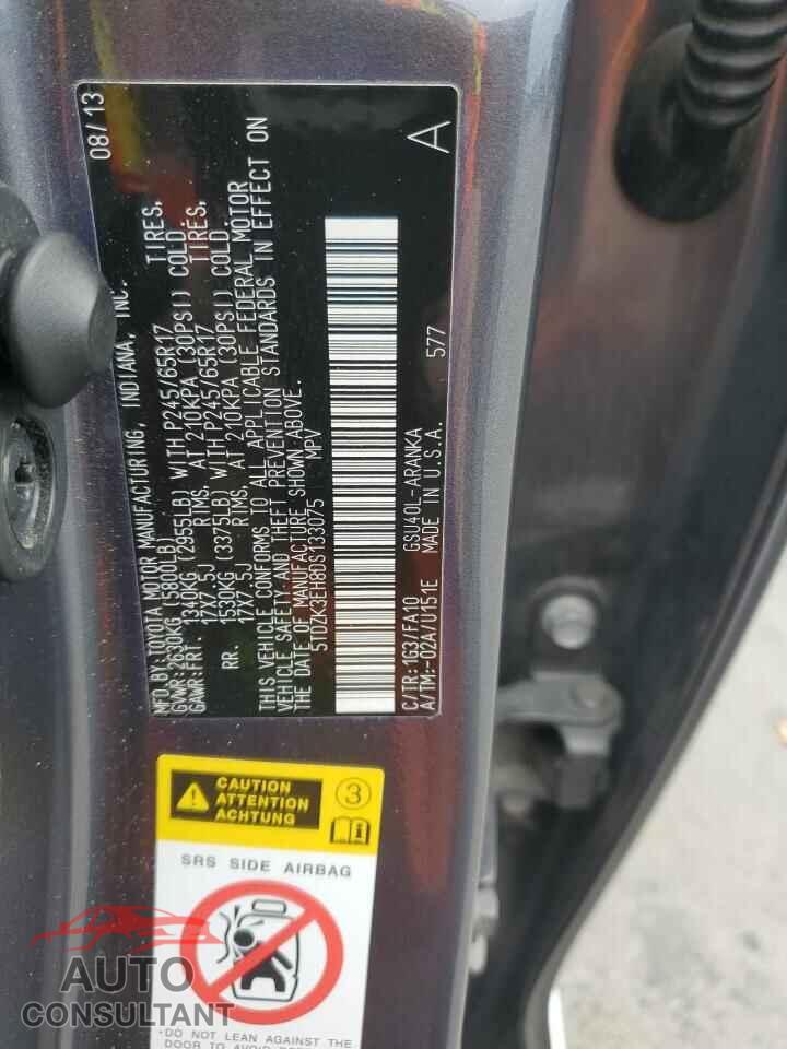 TOYOTA HIGHLANDER 2013 - 5TDZK3EH8DS133075