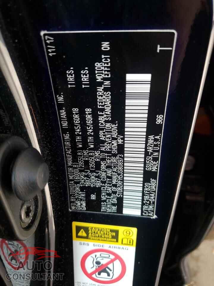 TOYOTA HIGHLANDER 2018 - 5TDBZRFH5JS808973