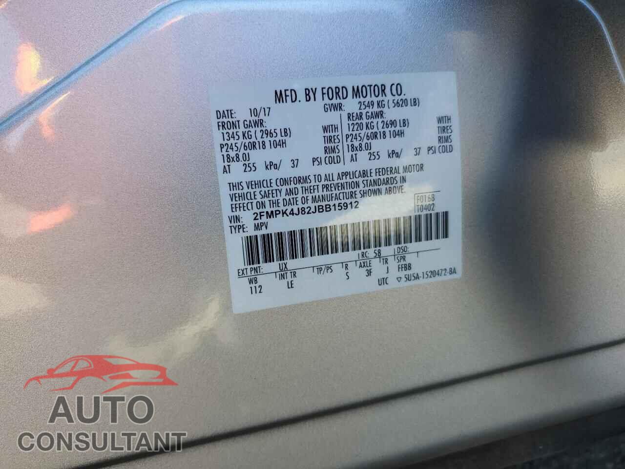 FORD EDGE 2018 - 2FMPK4J82JBB15912