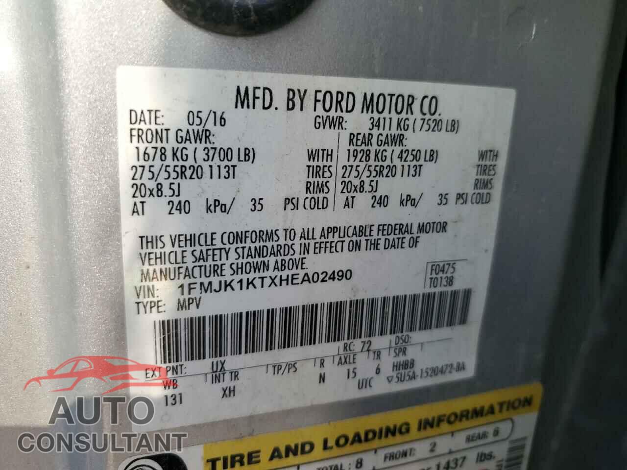 FORD EXPEDITION 2017 - 1FMJK1KTXHEA02490