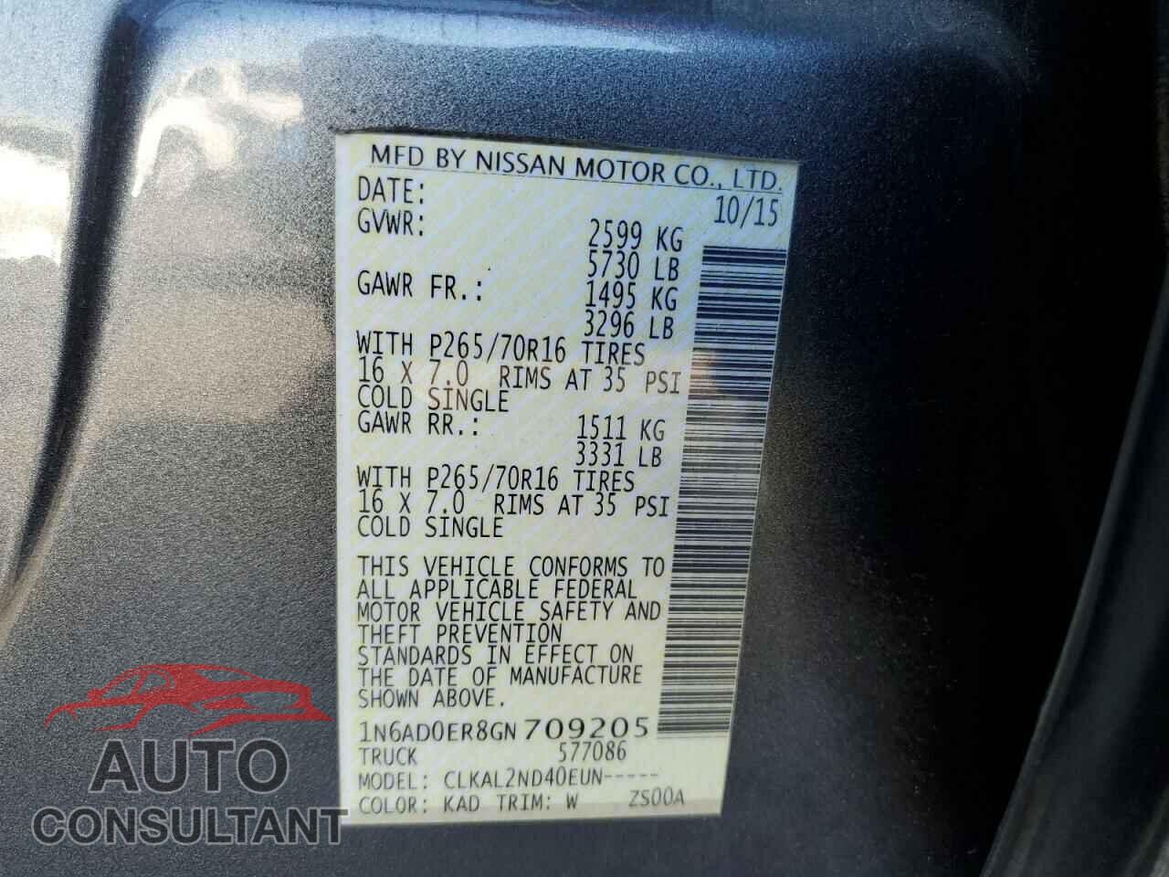NISSAN FRONTIER 2016 - 1N6AD0ER8GN709205