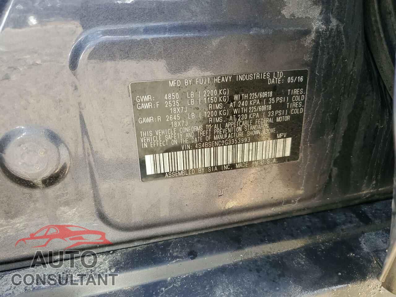 SUBARU OUTBACK 2016 - 4S4BSENC2G3353993