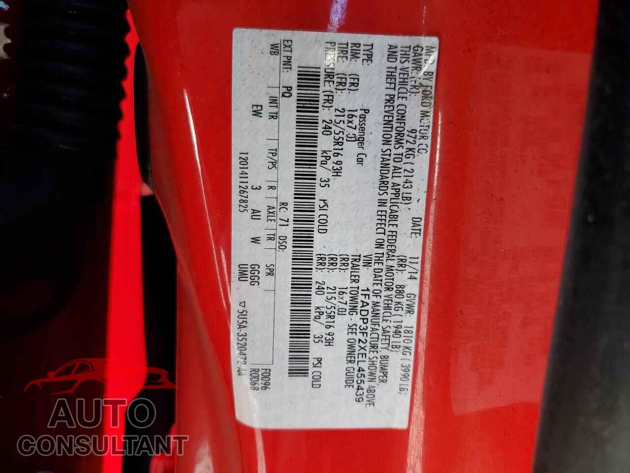 FORD FOCUS 2014 - 1FADP3F2XEL455439