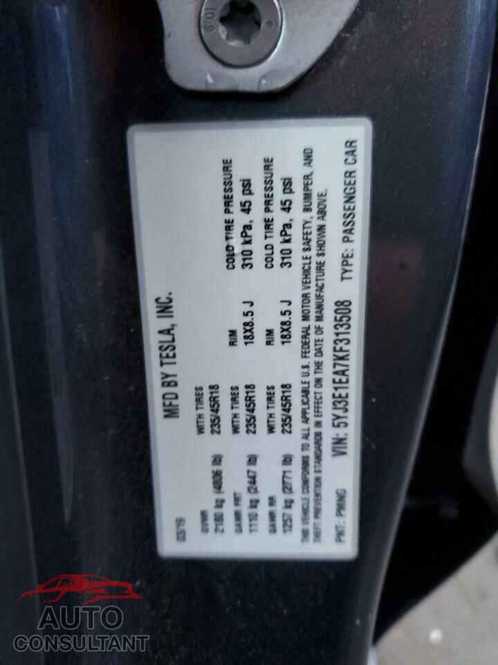 TESLA MODEL 3 2019 - 5YJ3E1EA7KF313508