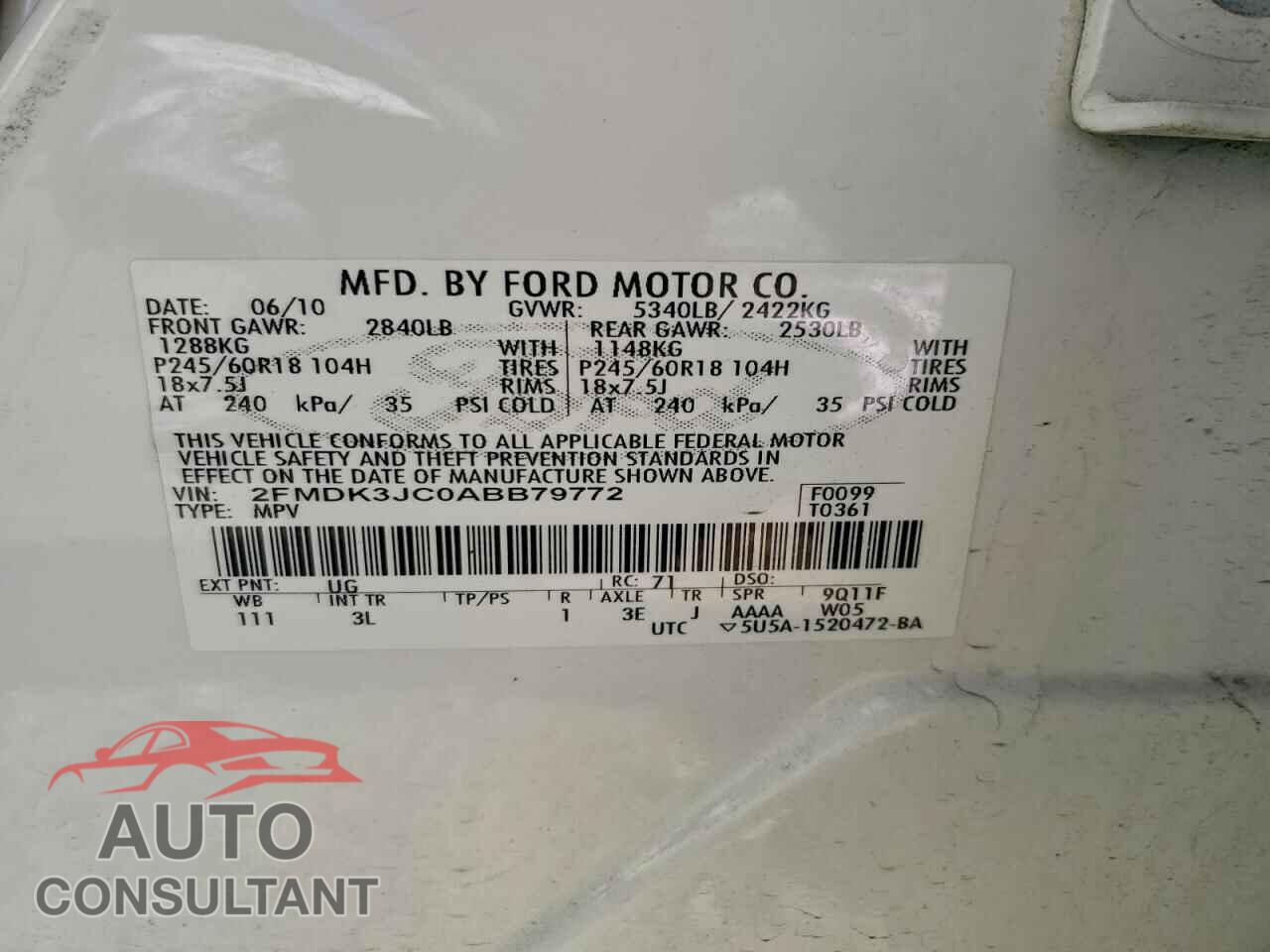 FORD EDGE 2010 - 2FMDK3JC0ABB79772