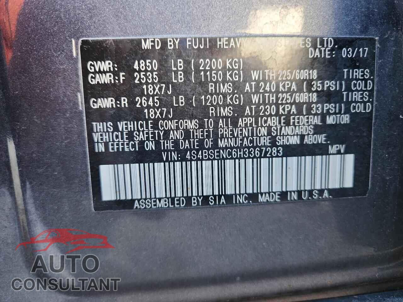 SUBARU OUTBACK 2017 - 4S4BSENC6H3367283