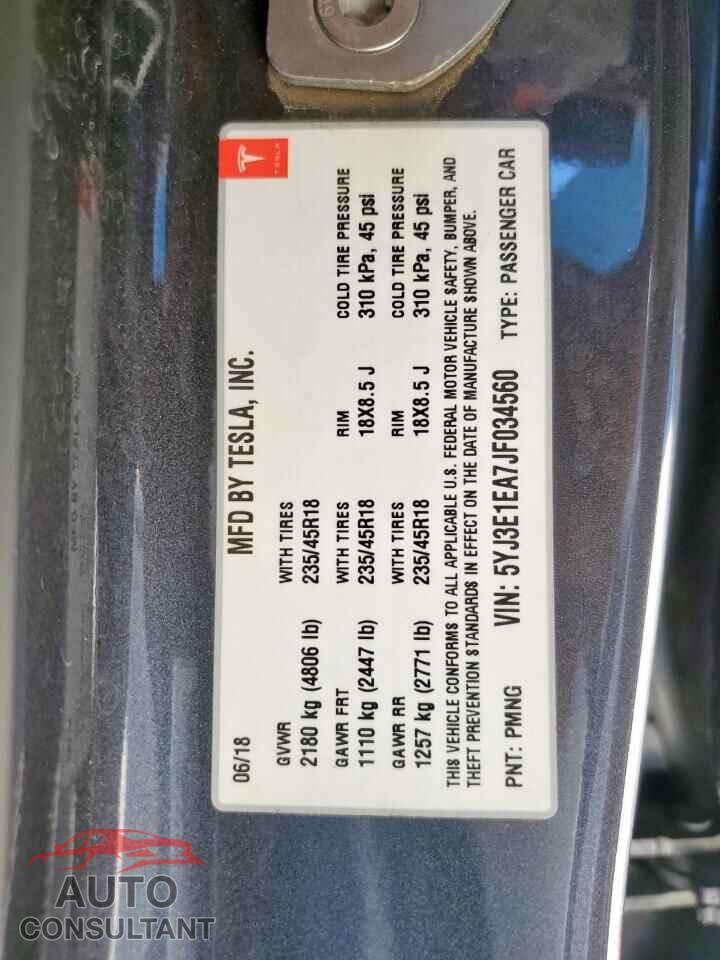 TESLA MODEL 3 2018 - 5YJ3E1EA7JF034560
