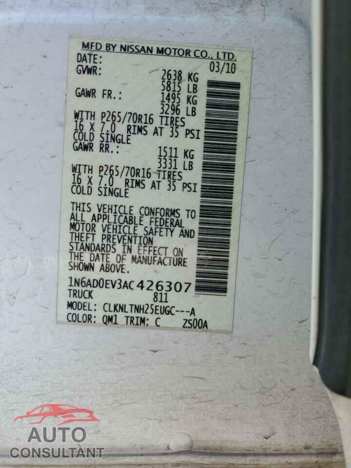 NISSAN FRONTIER 2010 - 1N6AD0EV3AC426307
