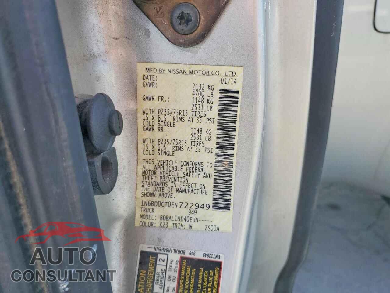 NISSAN FRONTIER 2014 - 1N6BD0CT0EN722949