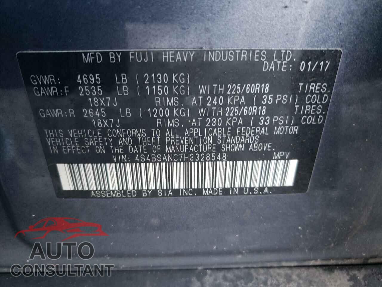 SUBARU OUTBACK 2017 - 4S4BSANC7H3328548
