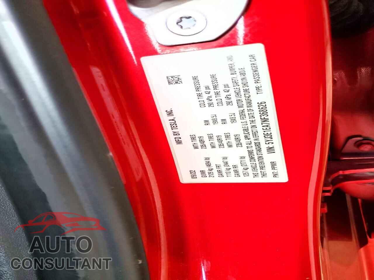 TESLA MODEL 3 2022 - 5YJ3E1EA7NF368626