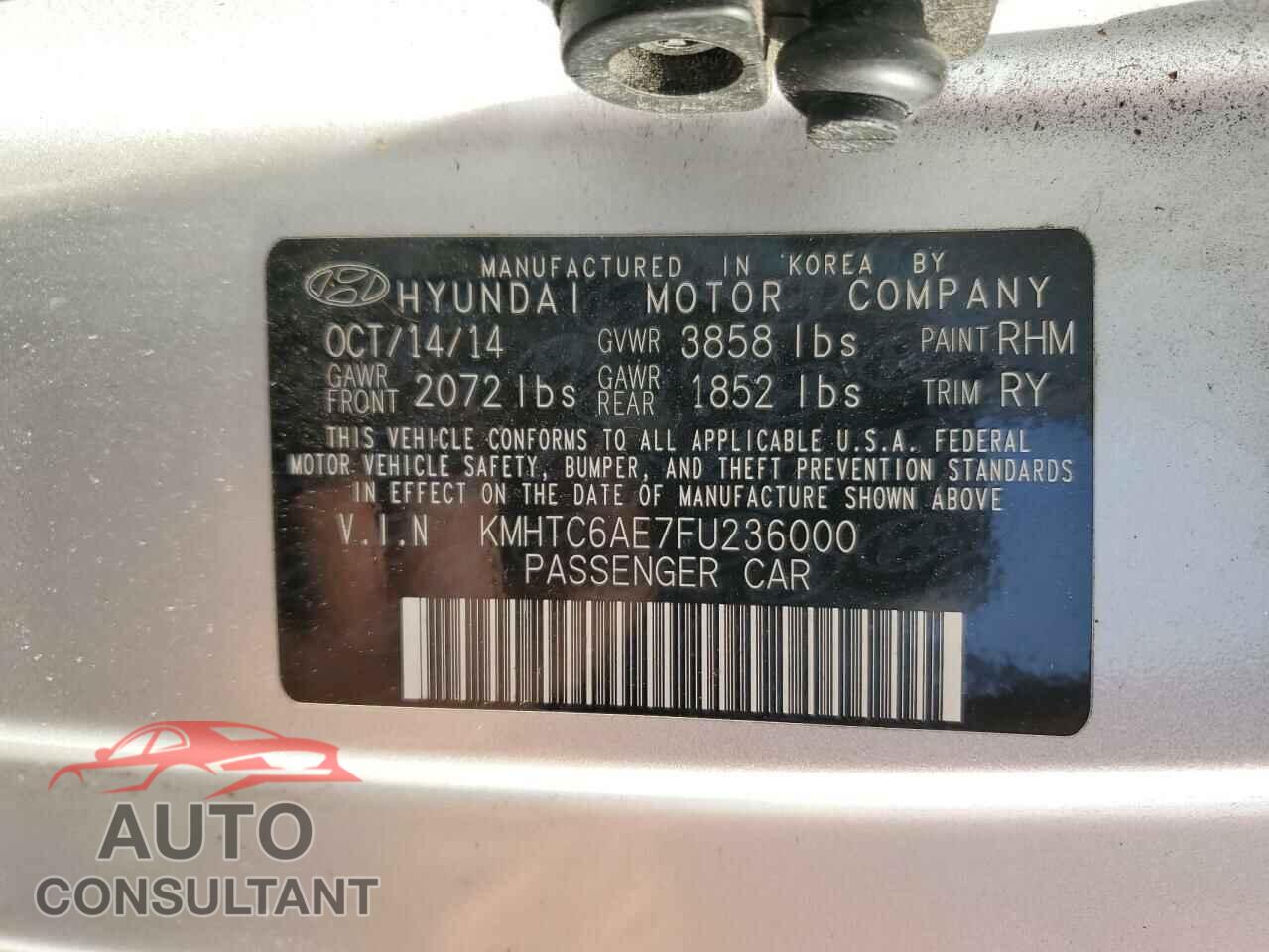 HYUNDAI VELOSTER 2015 - KMHTC6AE7FU236000