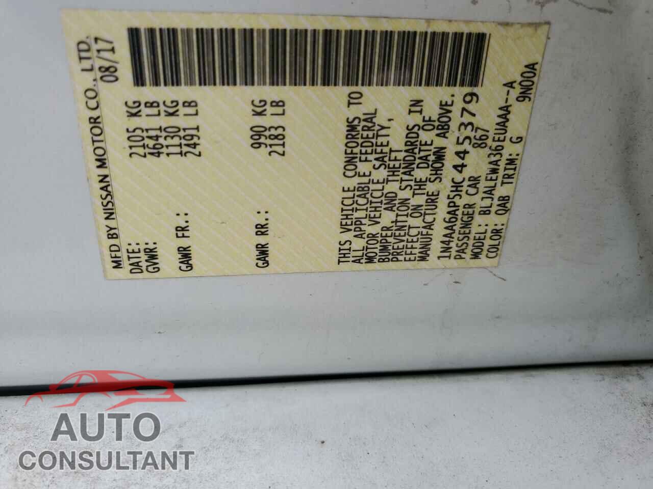 NISSAN MAXIMA 2017 - 1N4AA6AP5HC445379