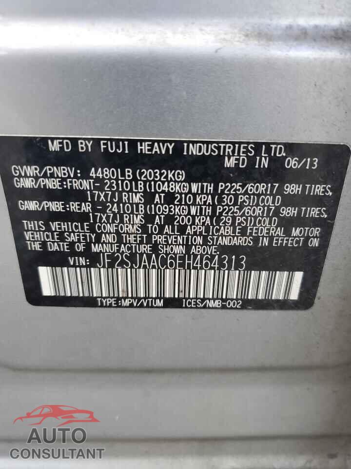 SUBARU FORESTER 2014 - JF2SJAAC6EH464313