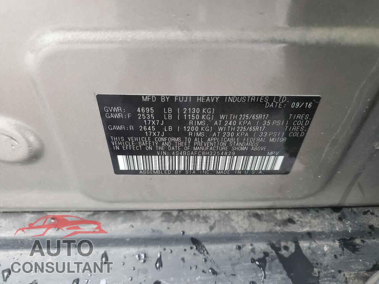 SUBARU OUTBACK 2017 - 4S4BSAFC8H3254829