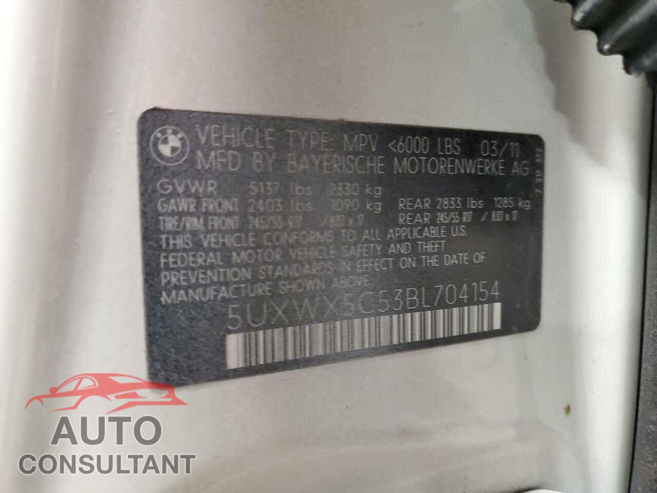 BMW X3 2011 - 5UXWX5C53BL704154