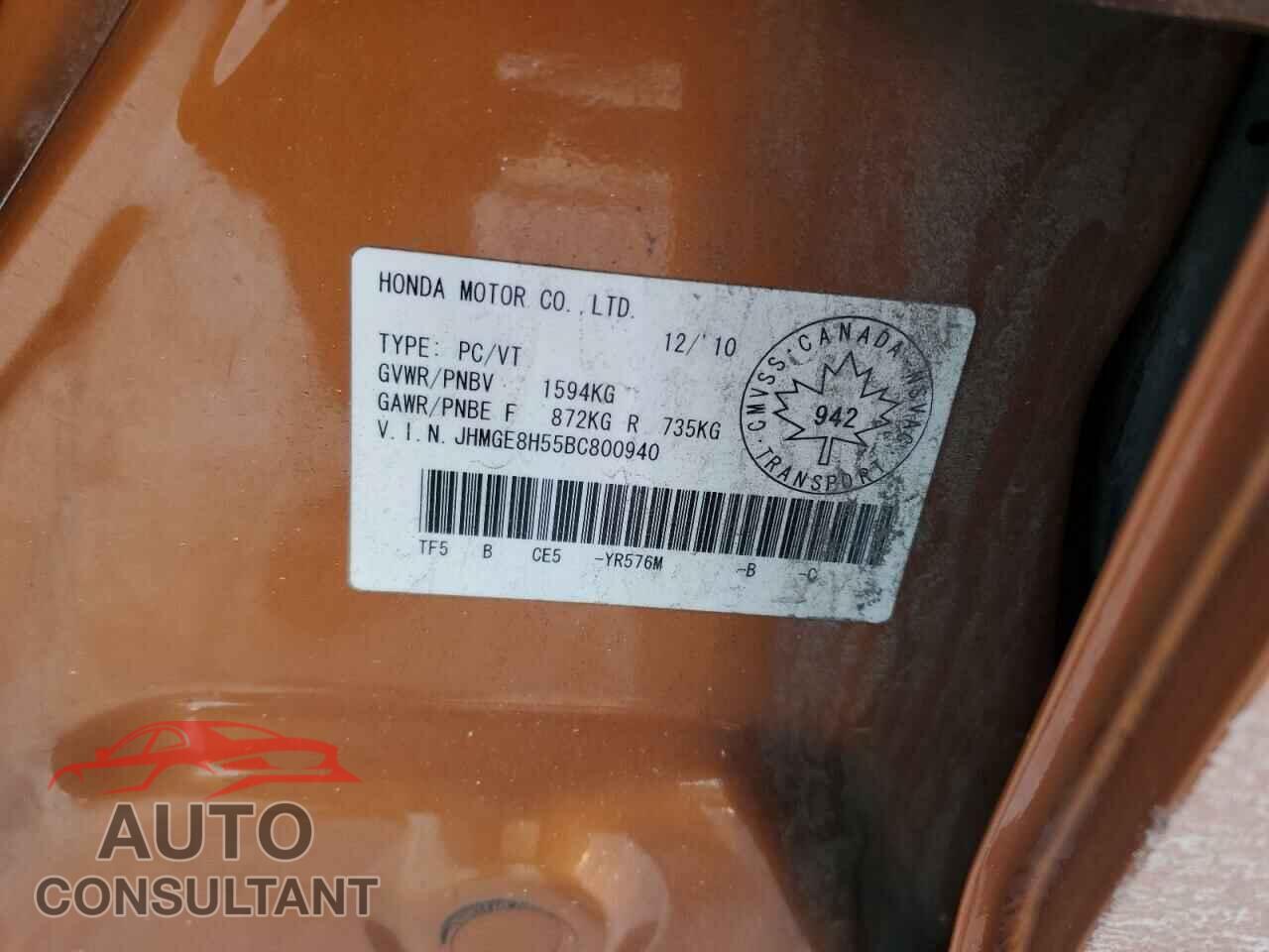 HONDA FIT 2011 - JHMGE8H55BC800940