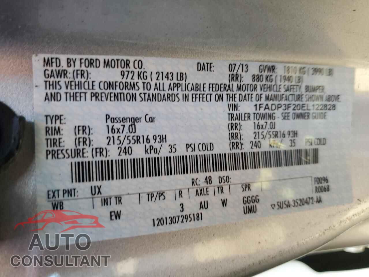 FORD FOCUS 2014 - 1FADP3F20EL122828