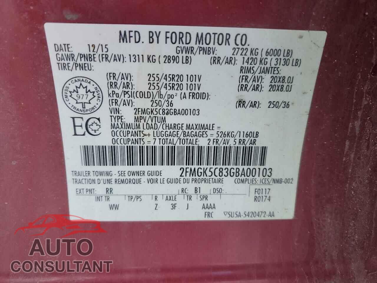 FORD FLEX 2016 - 2FMGK5C83GBA00103