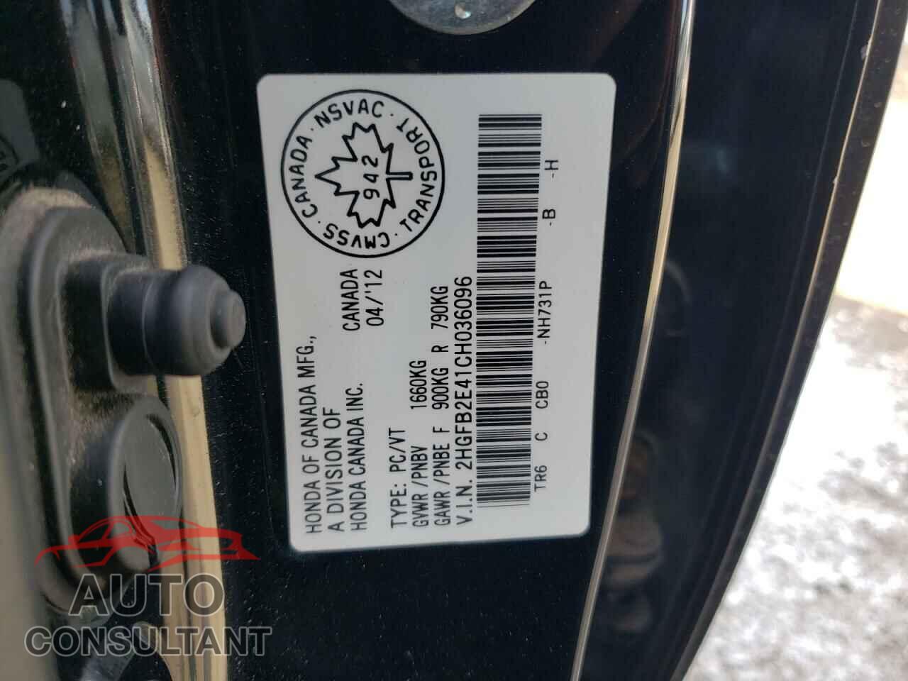 HONDA CIVIC 2012 - 2HGFB2E41CH036096