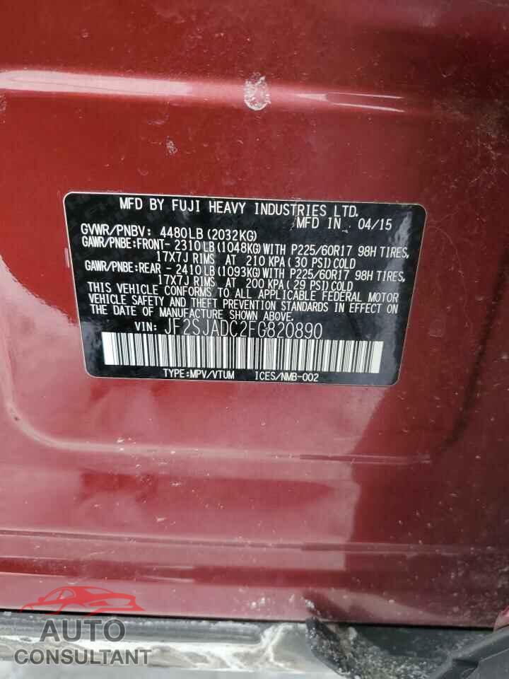 SUBARU FORESTER 2015 - JF2SJADC2FG820890