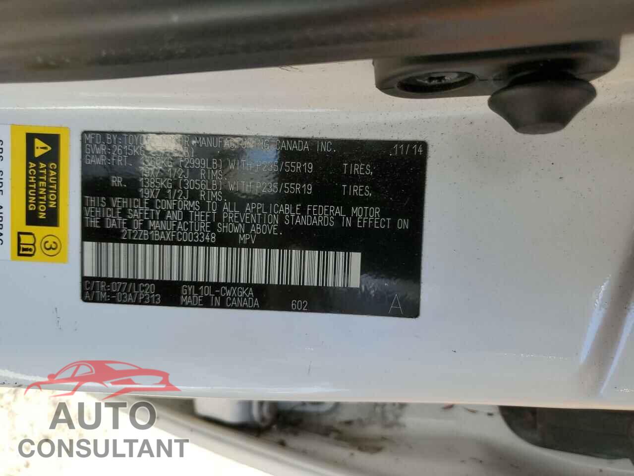 LEXUS RX450 2015 - 2T2ZB1BAXFC003348