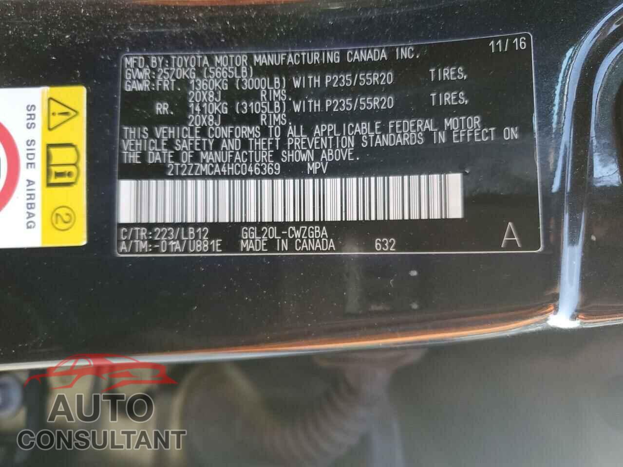 LEXUS RX350 2017 - 2T2ZZMCA4HC046369