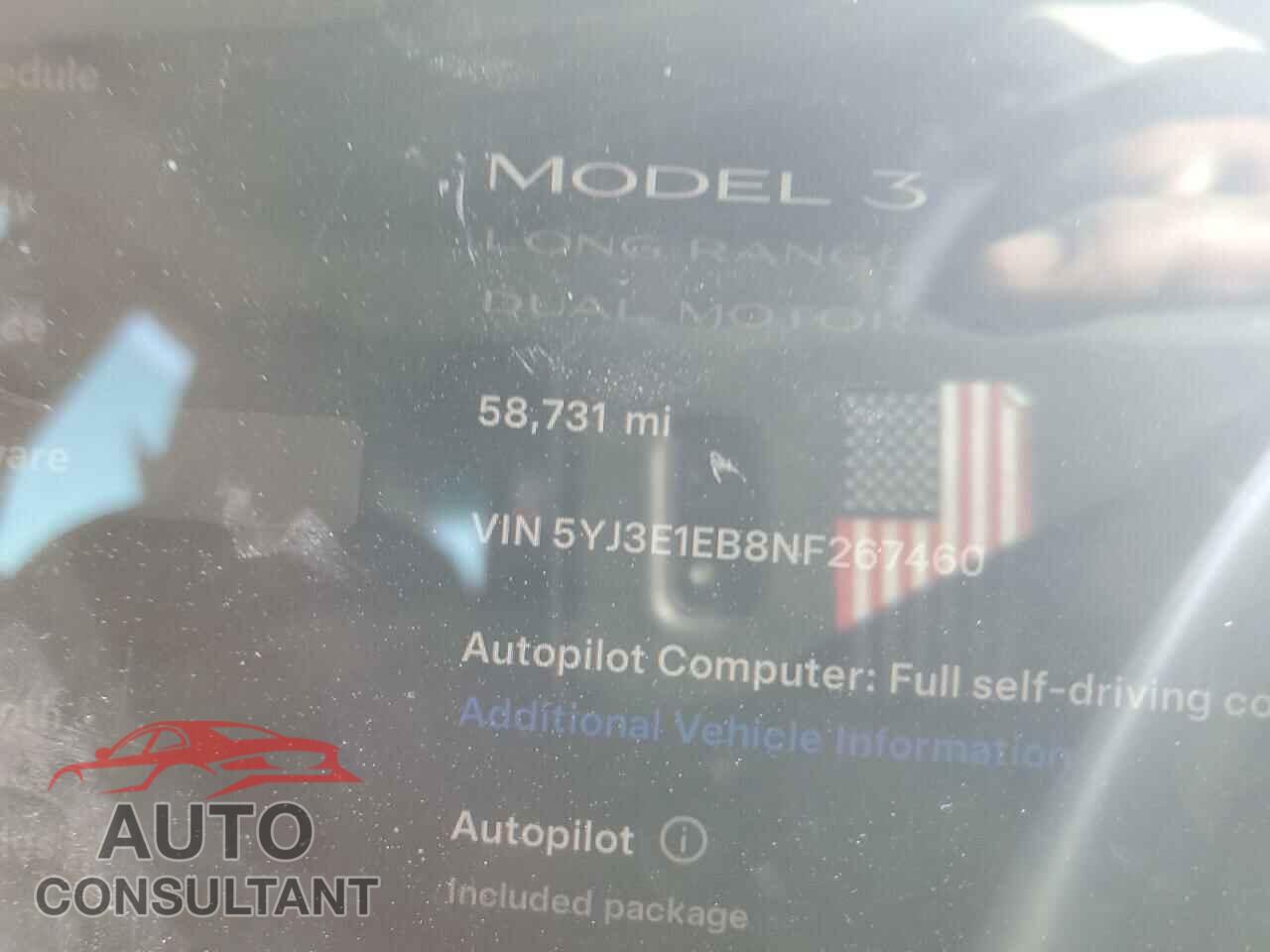 TESLA MODEL 3 2022 - 5YJ3E1EB8NF267460