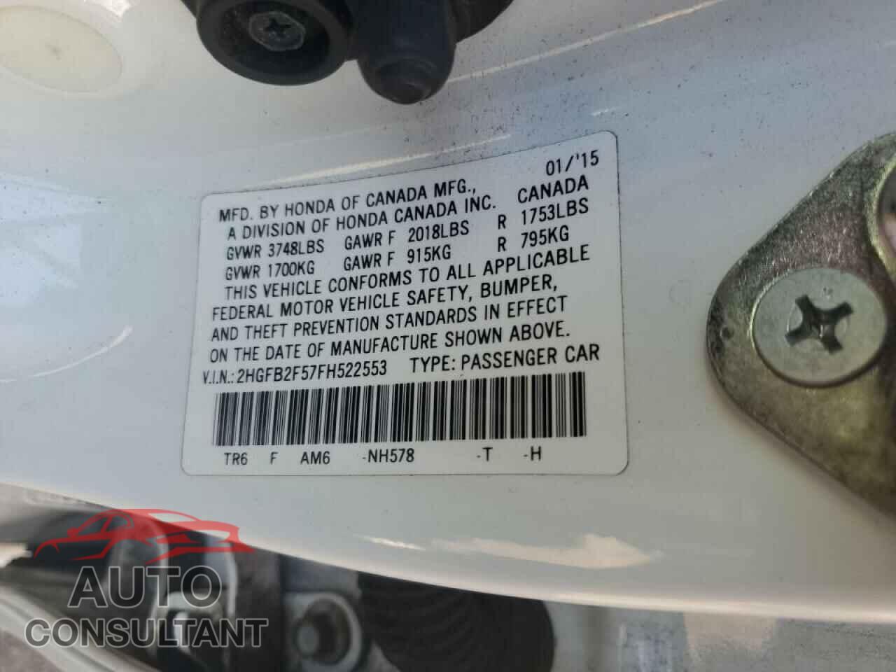 HONDA CIVIC 2015 - 2HGFB2F57FH522553