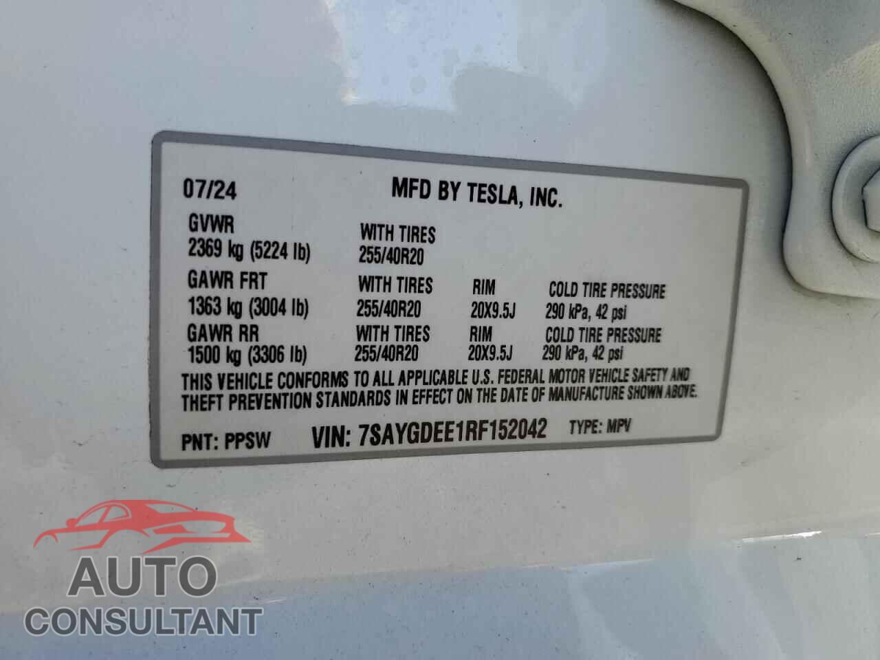 TESLA MODEL Y 2024 - 7SAYGDEE1RF152042