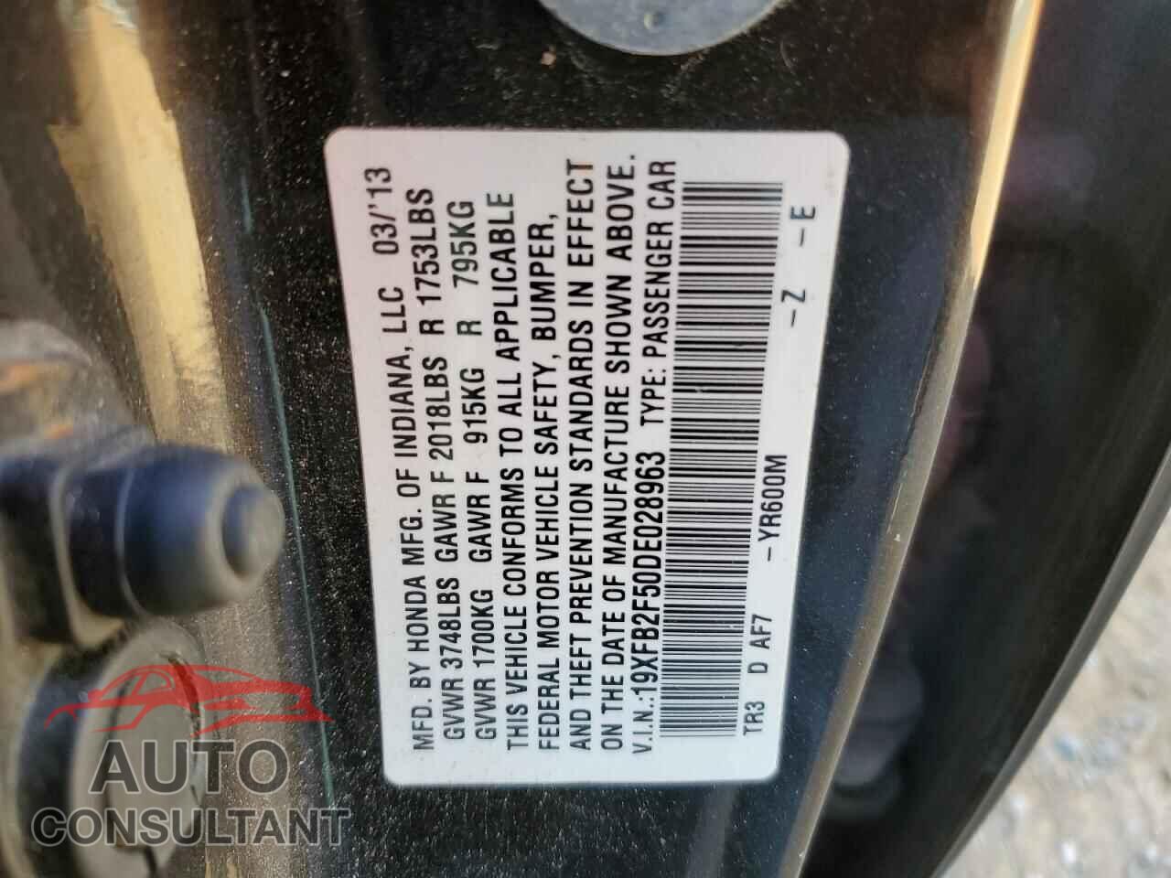 HONDA CIVIC 2013 - 19XFB2F50DE028963