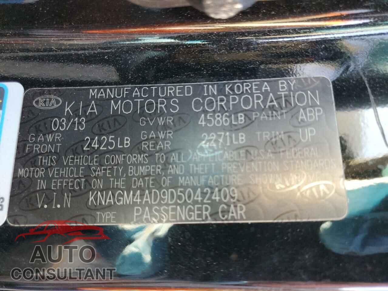 KIA OPTIMA 2013 - KNAGM4AD9D5042409
