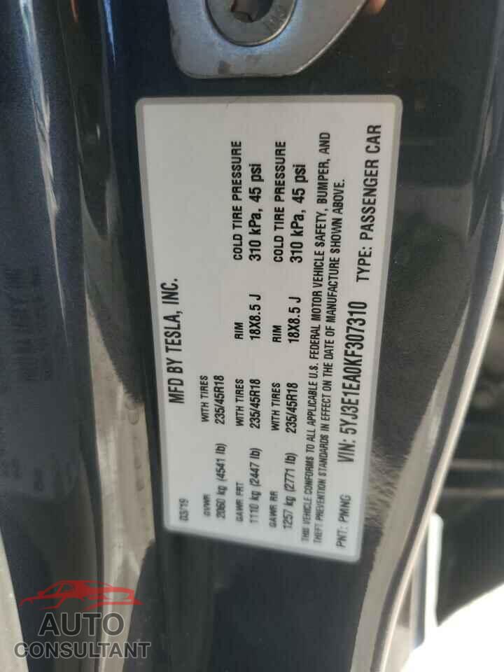 TESLA MODEL 3 2019 - 5YJ3E1EA0KF307310