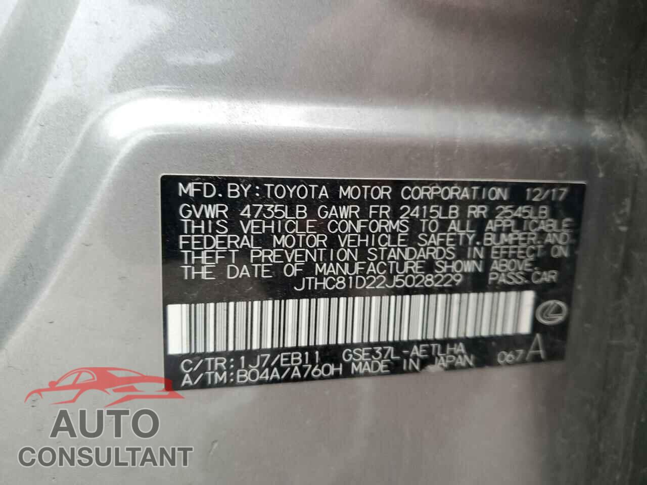 LEXUS IS 2018 - JTHC81D22J5028229