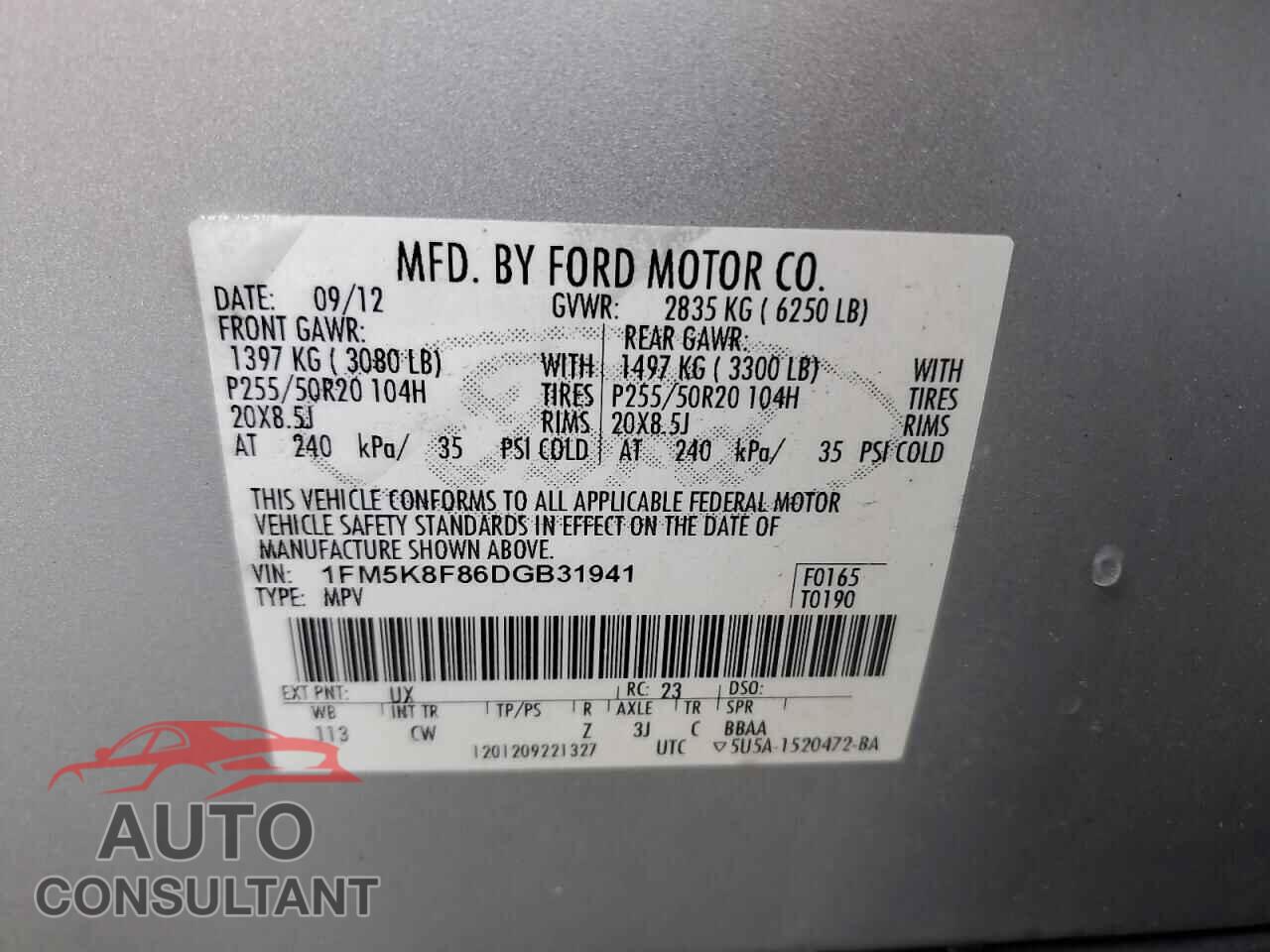 FORD EXPLORER 2013 - 1FM5K8F86DGB31941