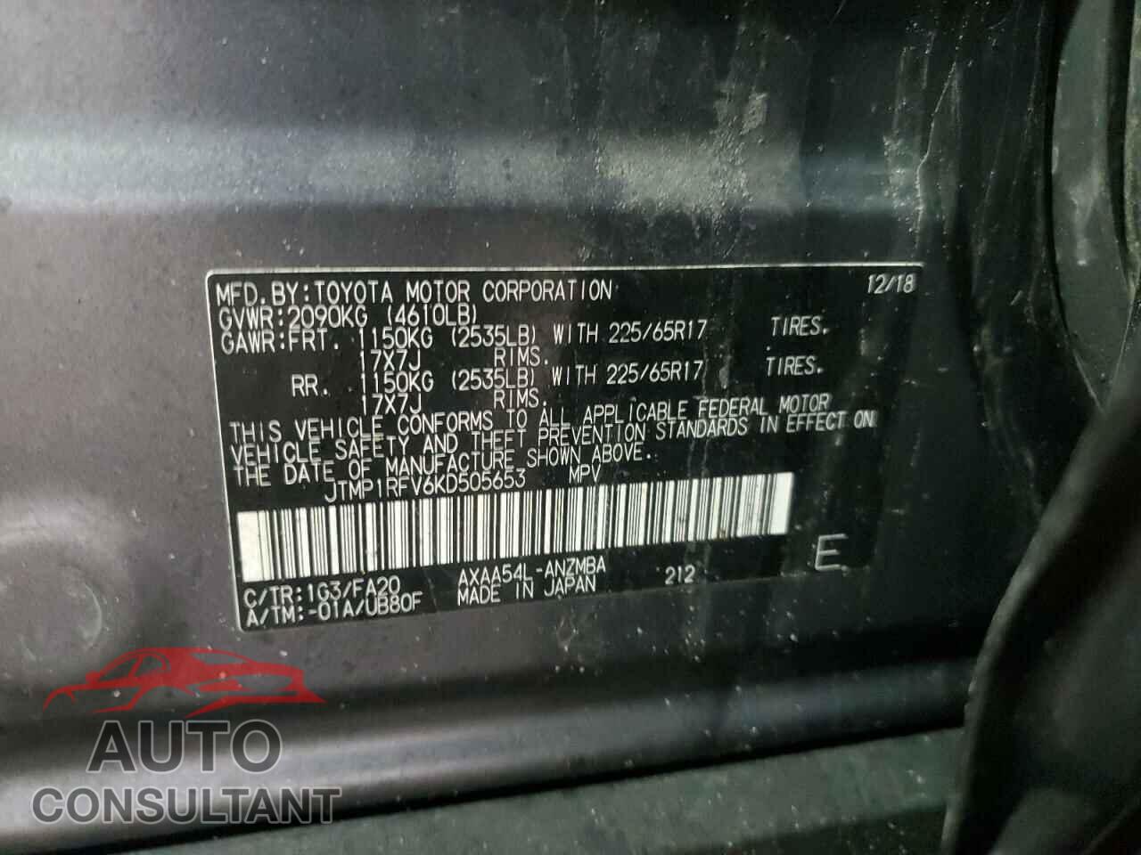 TOYOTA RAV4 2019 - JTMP1RFV6KD505653