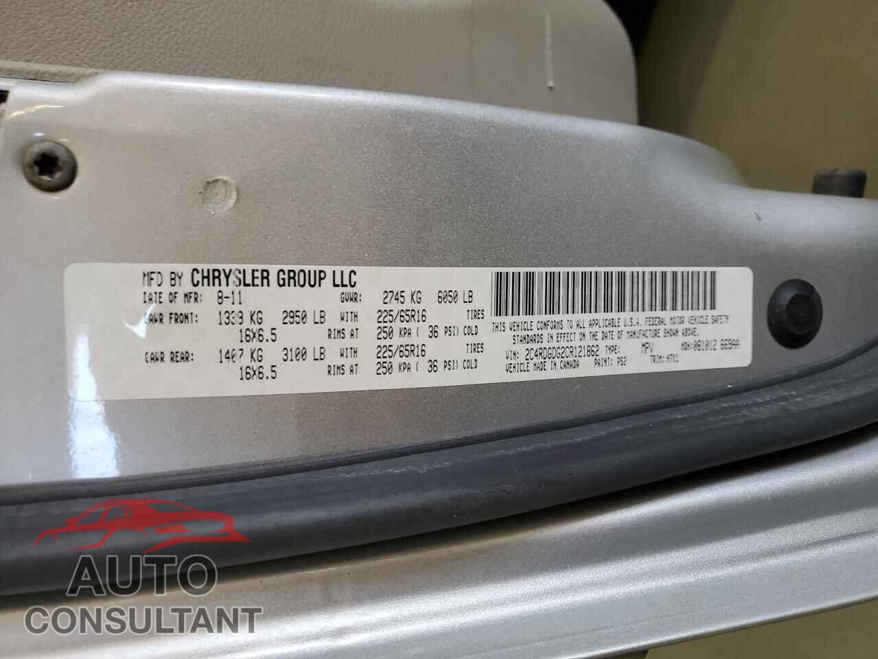 DODGE CARAVAN 2012 - 2C4RDGDG2CR121862