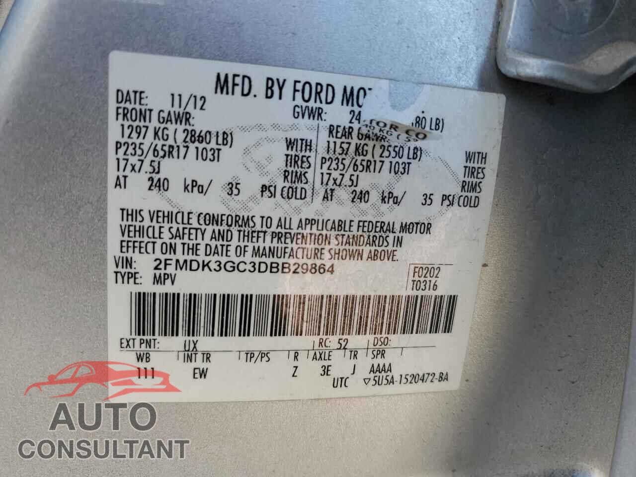 FORD EDGE 2013 - 2FMDK3GC3DBB29864