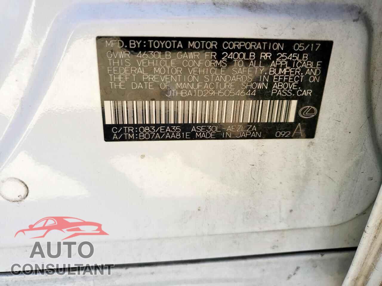 LEXUS IS 2017 - JTHBA1D29H5054644